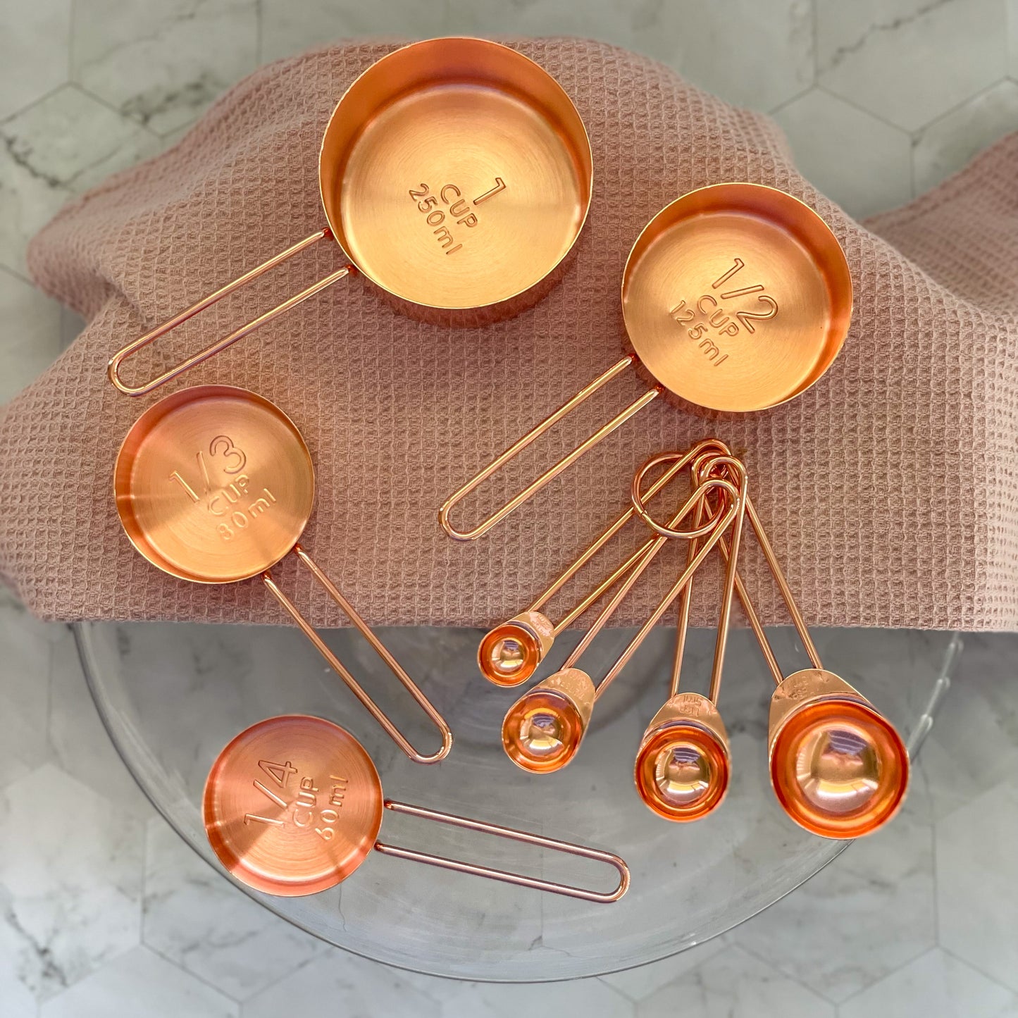 Rose Gold Measuring Cups and Spoons, Set of 8, Copper Measuring Cups, –  Casa Amore